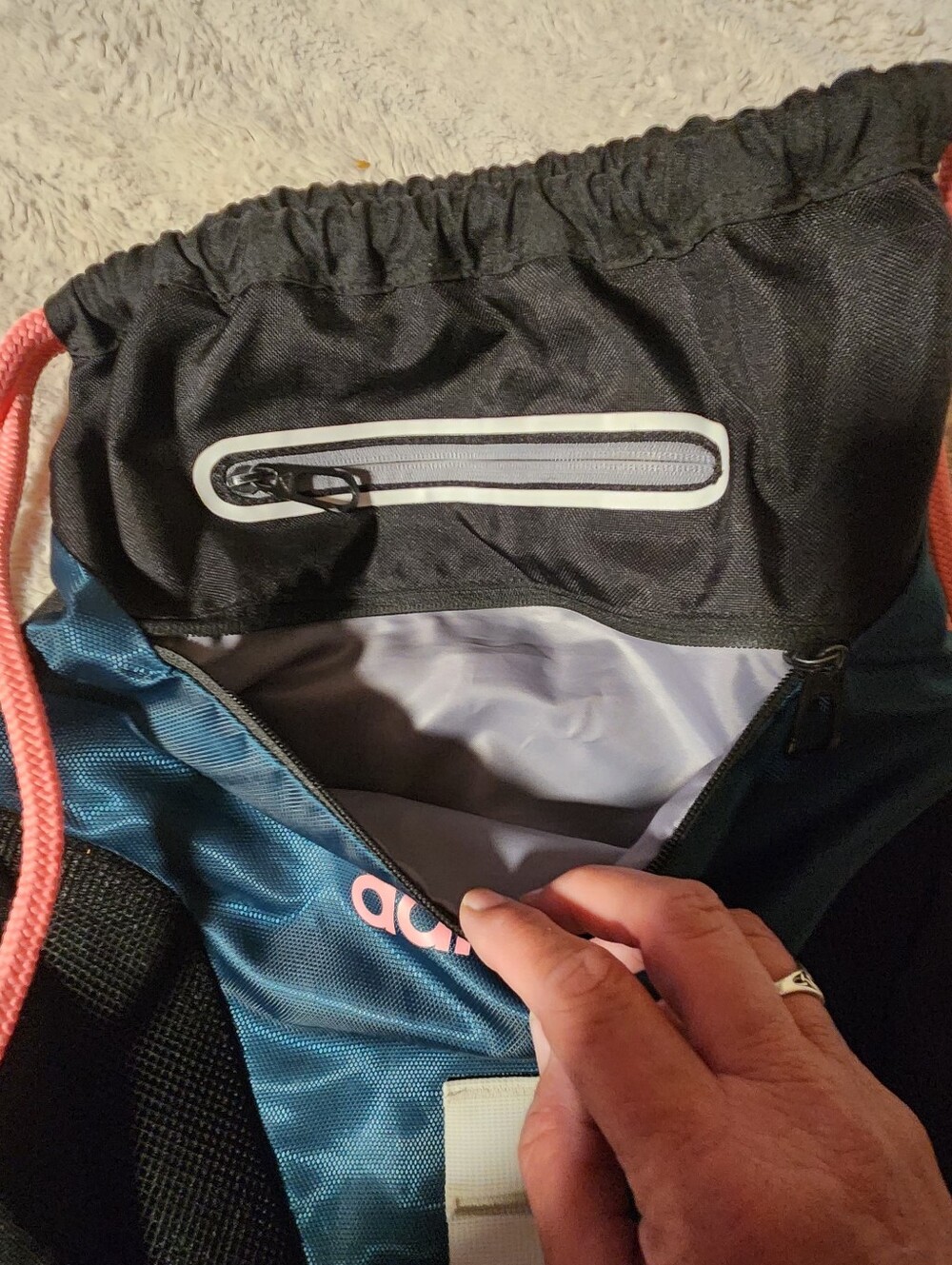 Adidas Rumble Drawstring Backpack  Teal Pink Sackpack Bag Pockets - Picture 4 of 10